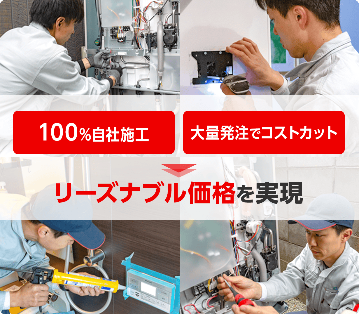 100%自社施工と大量発注でコストカットで、リーズナブル価格を実現