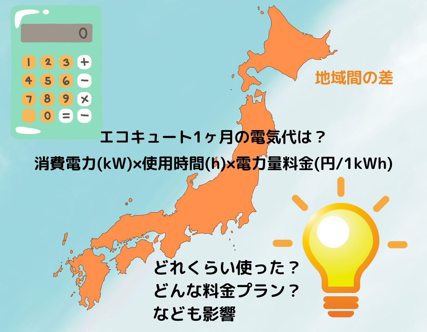 電気代は「消費電力(kW)×使用時間(h)×電力量料金(円/1kWh)」で計算する